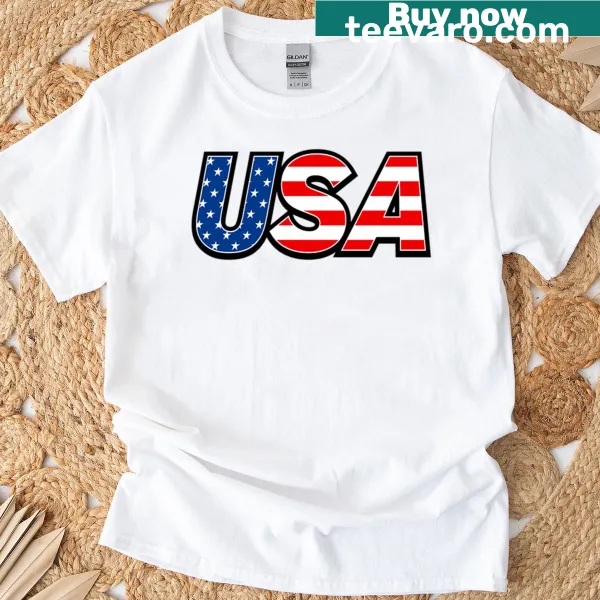 Patriotic T-shirt with a bold independence design in red, white, and blue