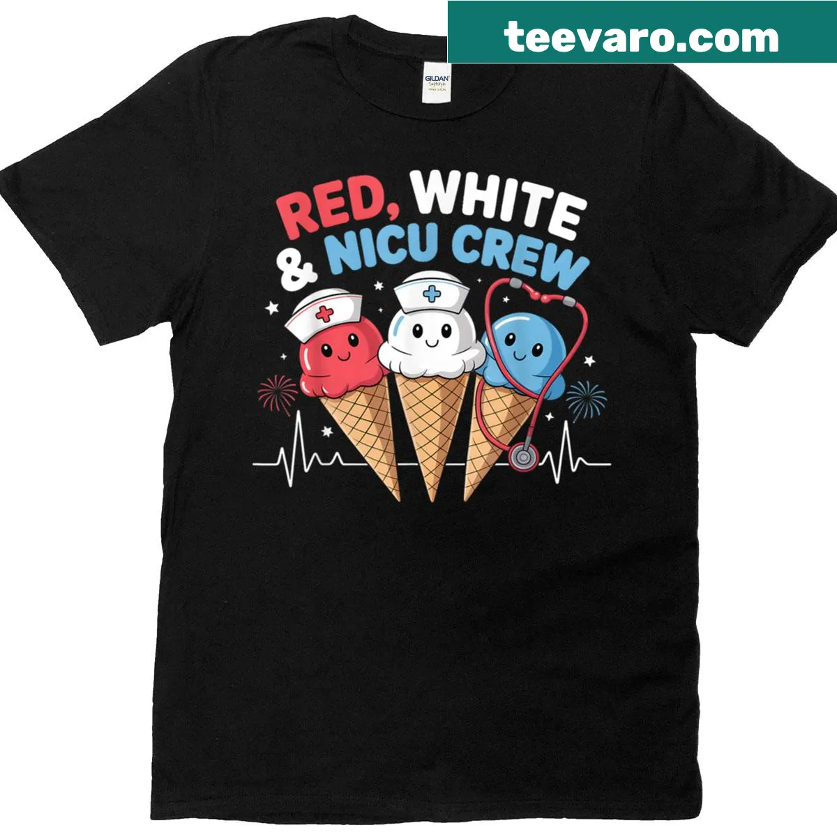 Fourth of July T-shirt for NICU nurses featuring ice cream graphic — on a men's t-shirt