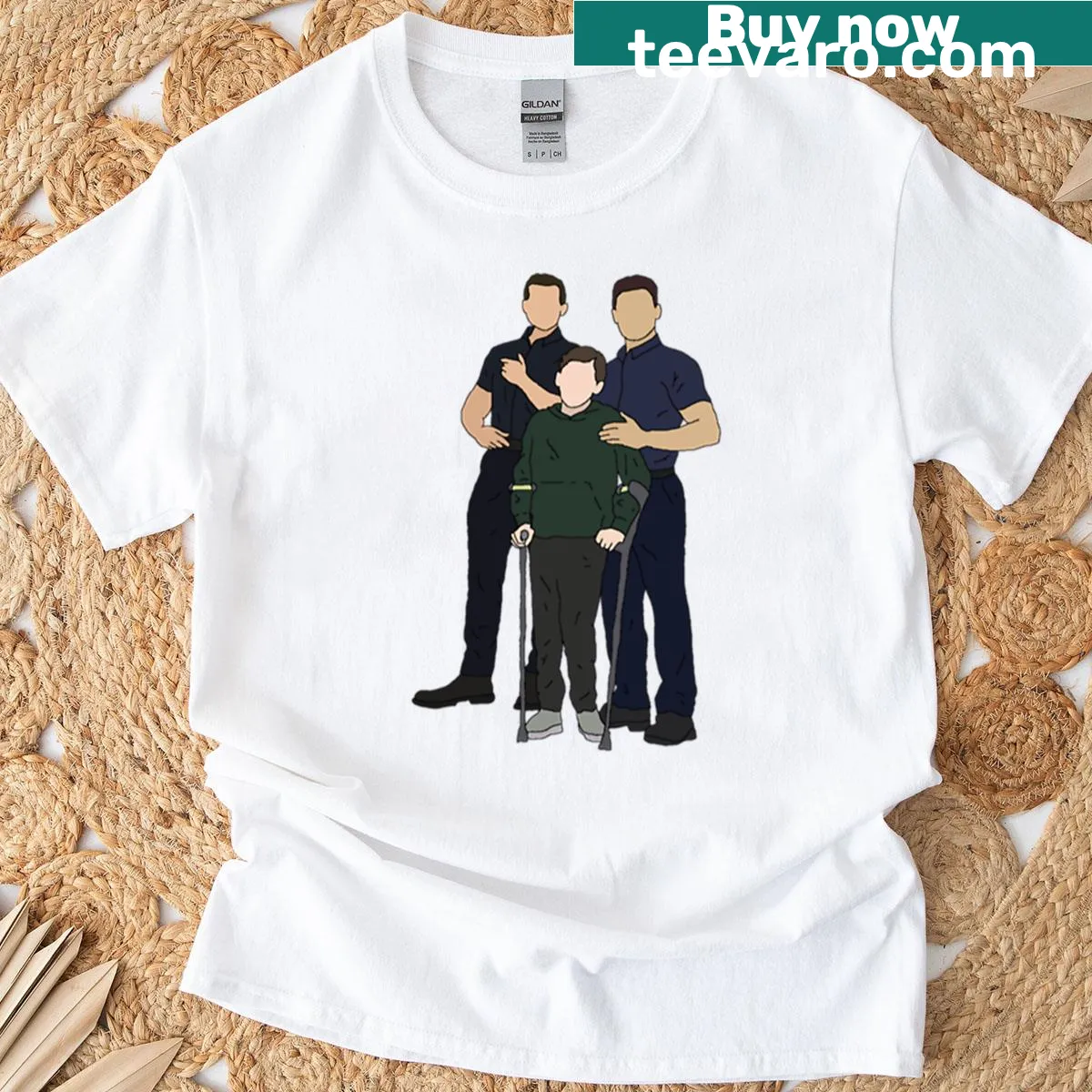 Illustrative T-shirt featuring characters Evan Buckley and Eddie Diaz from 9-1-1 — on a men's t-shirt