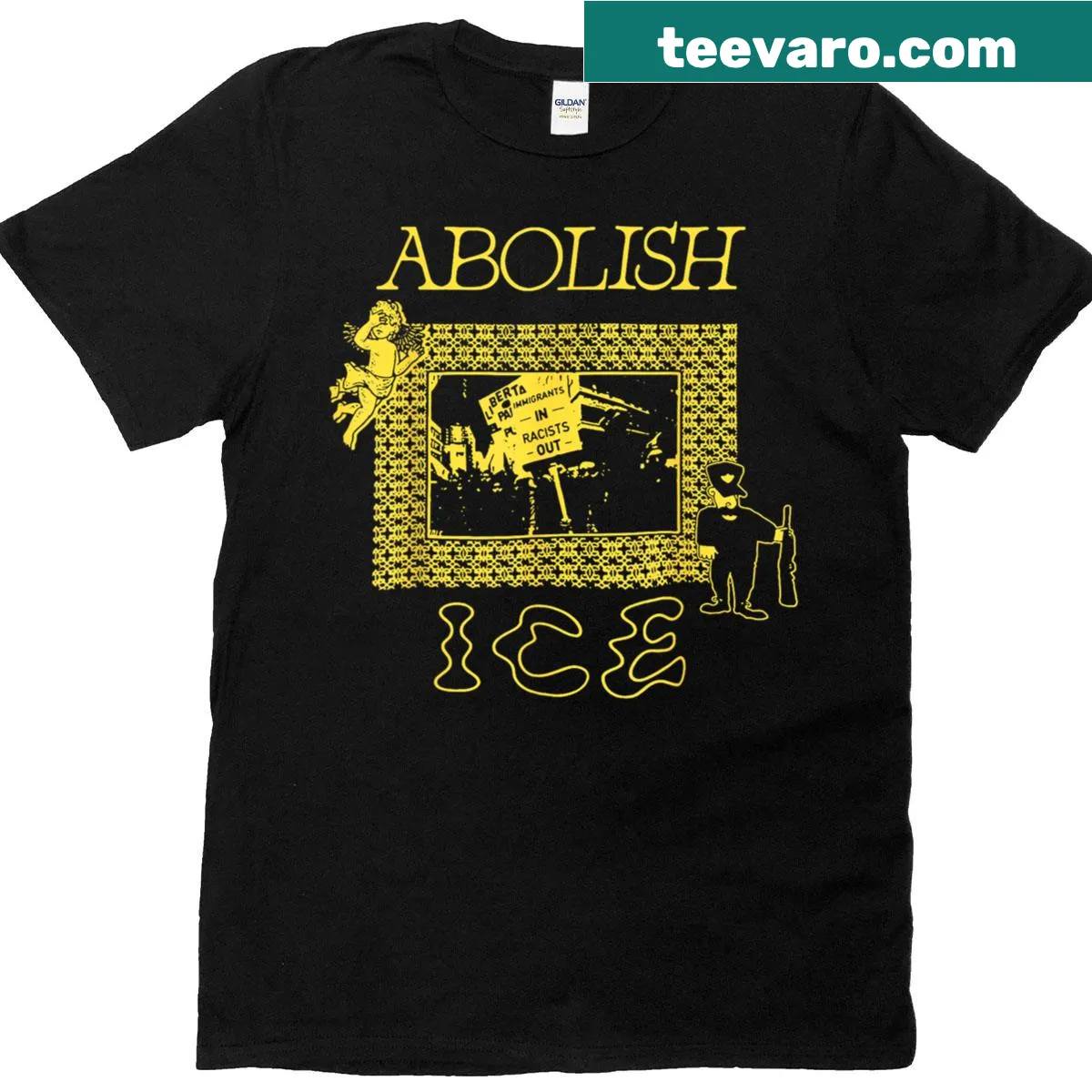 Social justice T-shirt with a message about immigration and rights. — on a men's t-shirt