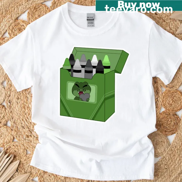 Crayon box graphic on T-shirt celebrating agender identity