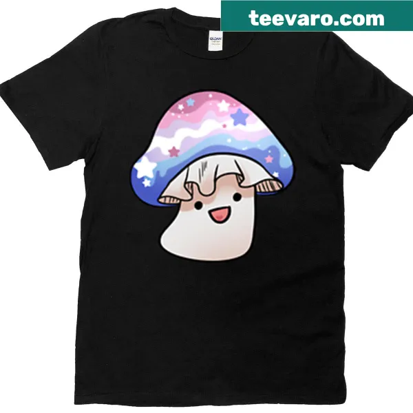 Oversized T-shirt featuring a mushroom design and Bigender flag colors
