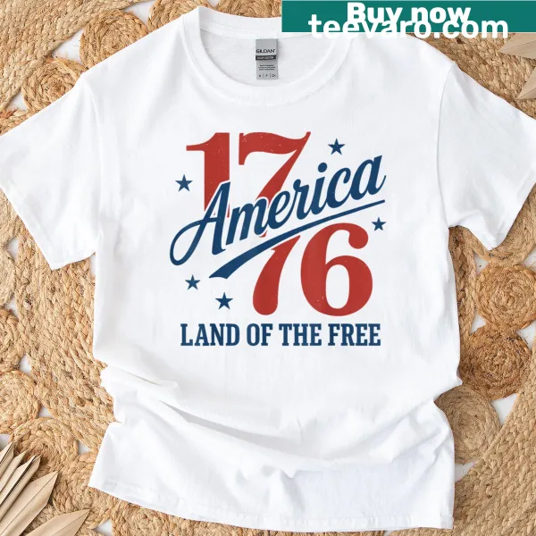 Patriotic T-shirt with text: America Est 1776 Land Of The Free