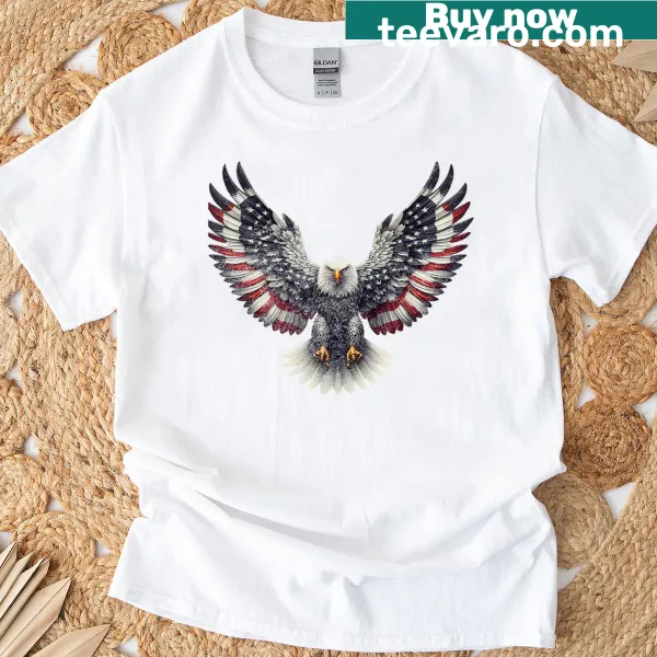 Patriotic T-shirt featuring a bald eagle and American flag