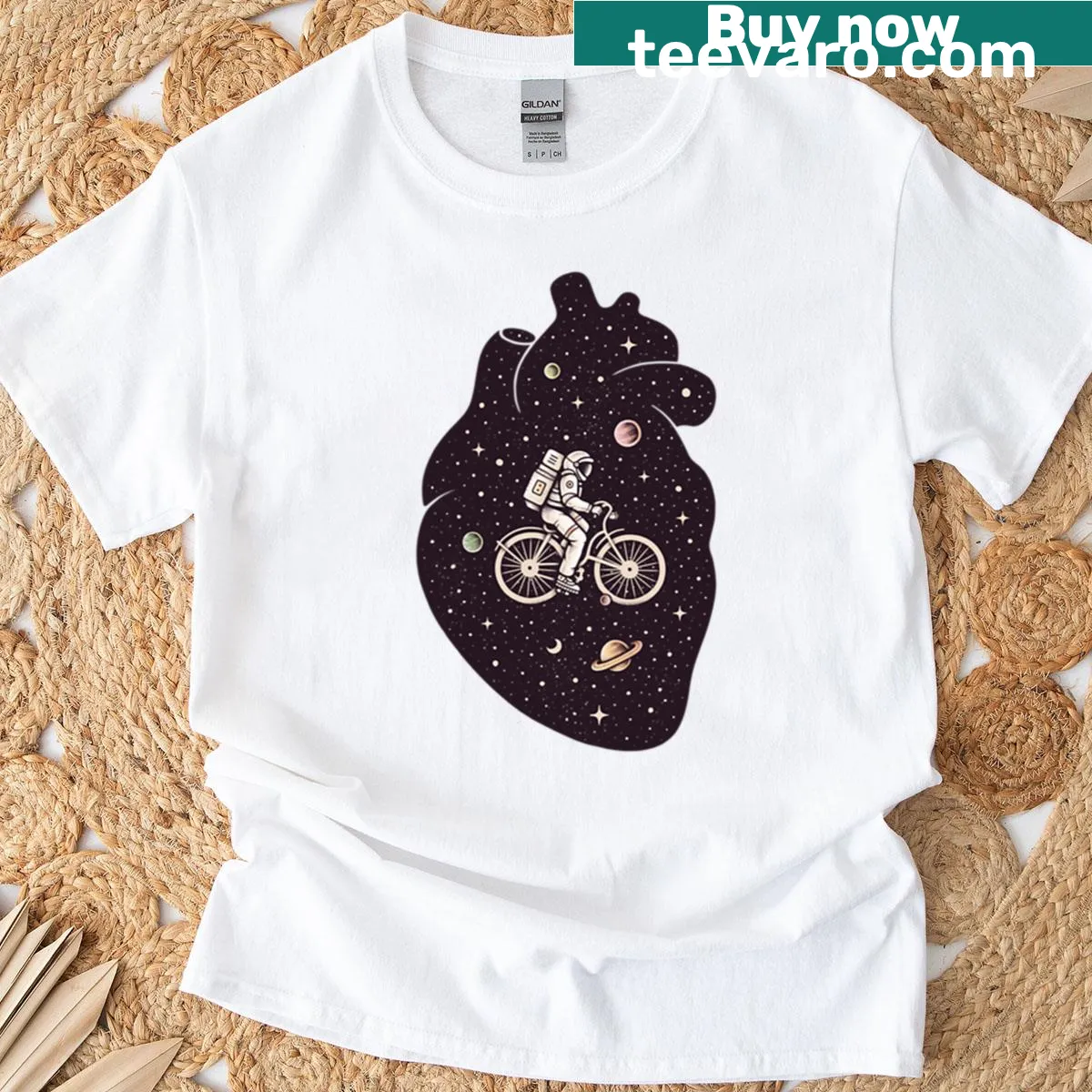 T-shirt featuring celestial imagery and stars design — on a men's t-shirt