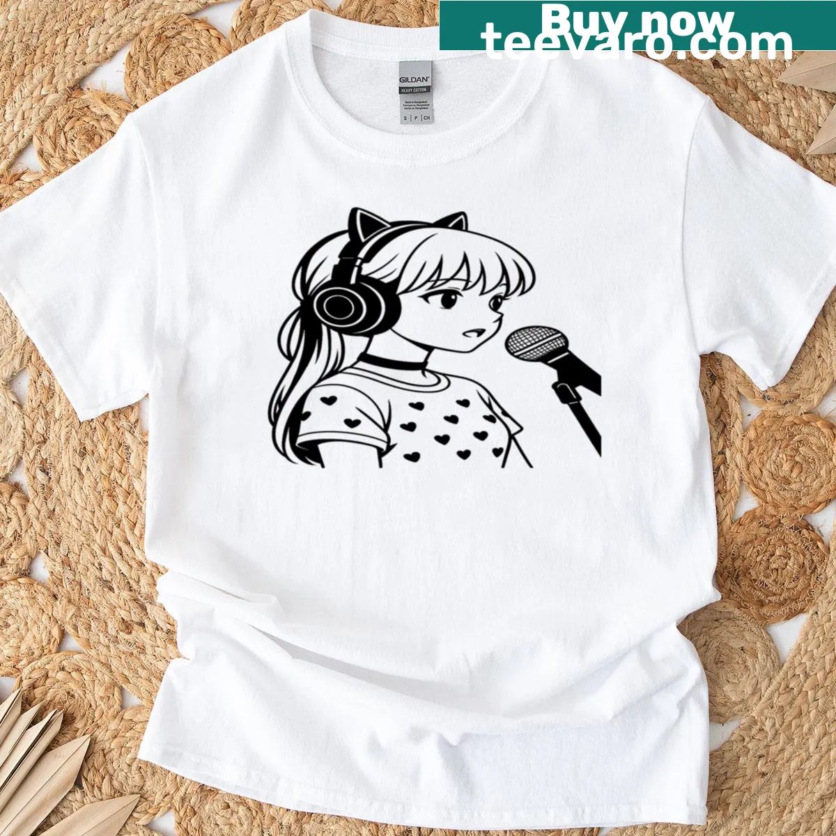 Anime girl with headphones in vaporwave style on t-shirt — on a men's t-shirt
