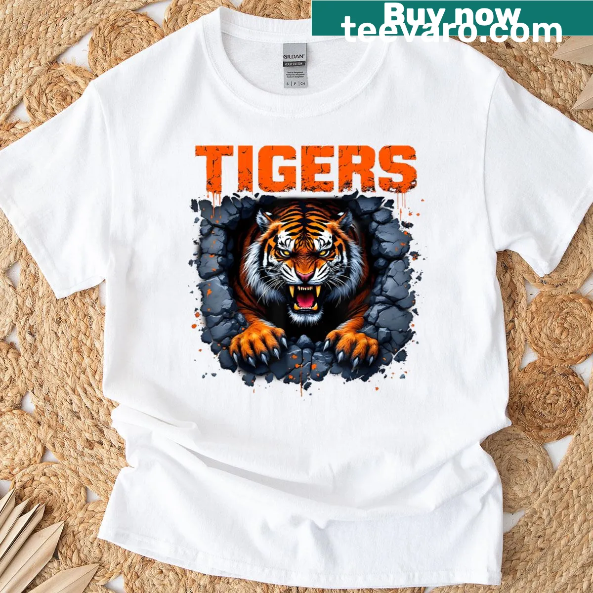 Distressed t-shirt with a tiger name graphic — on a men's t-shirt