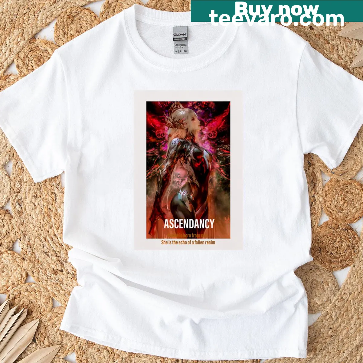 Dark sci-fi goddess T-shirt in Japanese art style — on a men's t-shirt
