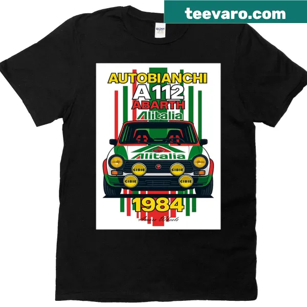 Vintage graphic of the Autobianchi A112 Abarth rally car.