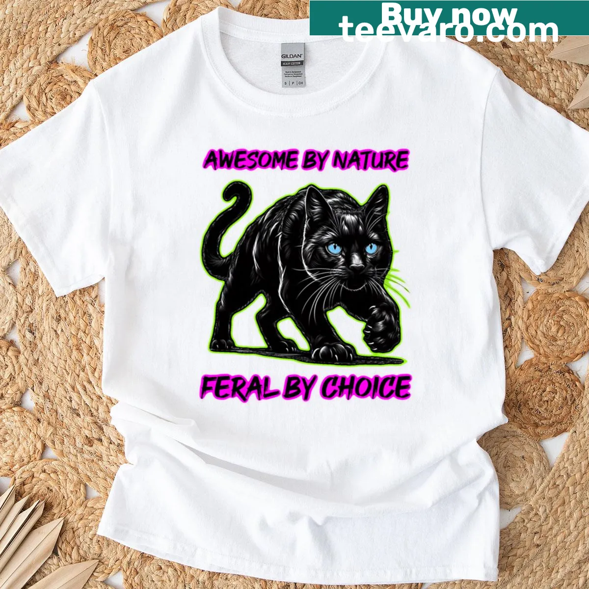 Typography T-shirt with 'Awesome By Nature, Feral By Choice' — on a men's t-shirt
