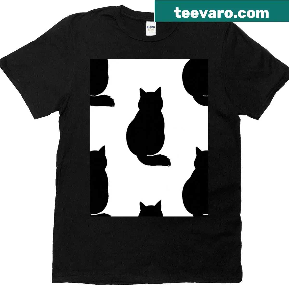 Minimalist back-facing cat line-art on t-shirt — on a men's t-shirt
