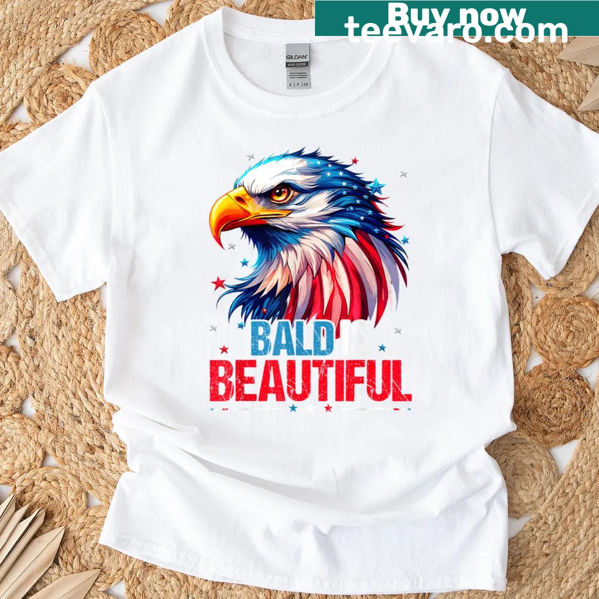 Eagle graphic with text celebrating baldness for Fourth of July. — on a men's t-shirt