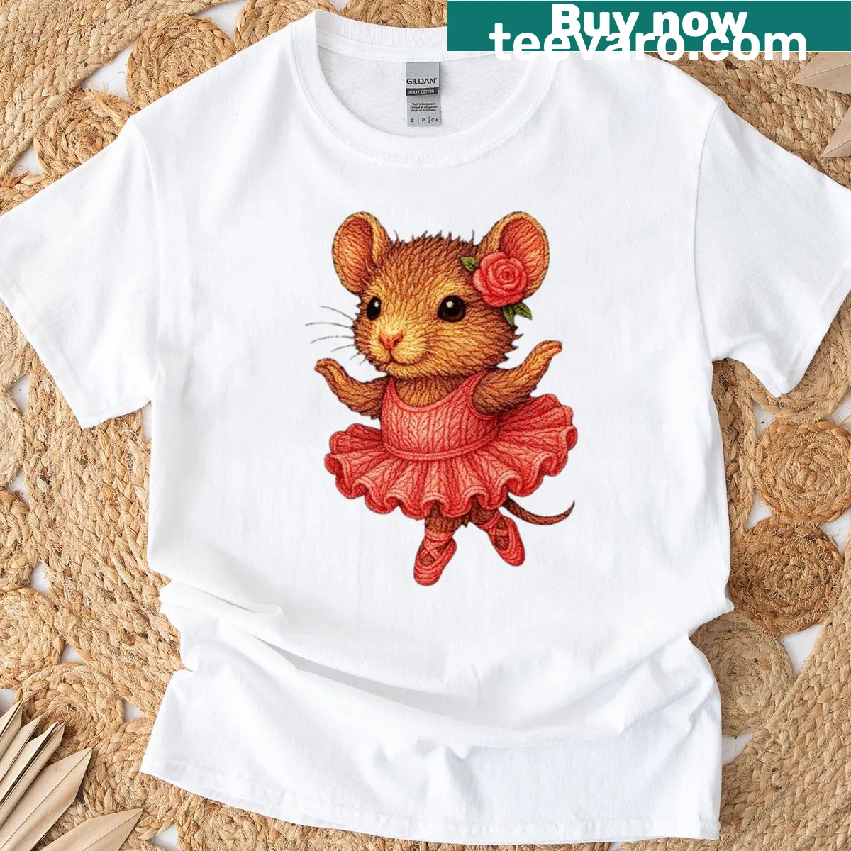 Oversized T-shirt with whimsical mouse in pink tutu illustration — on a men's t-shirt