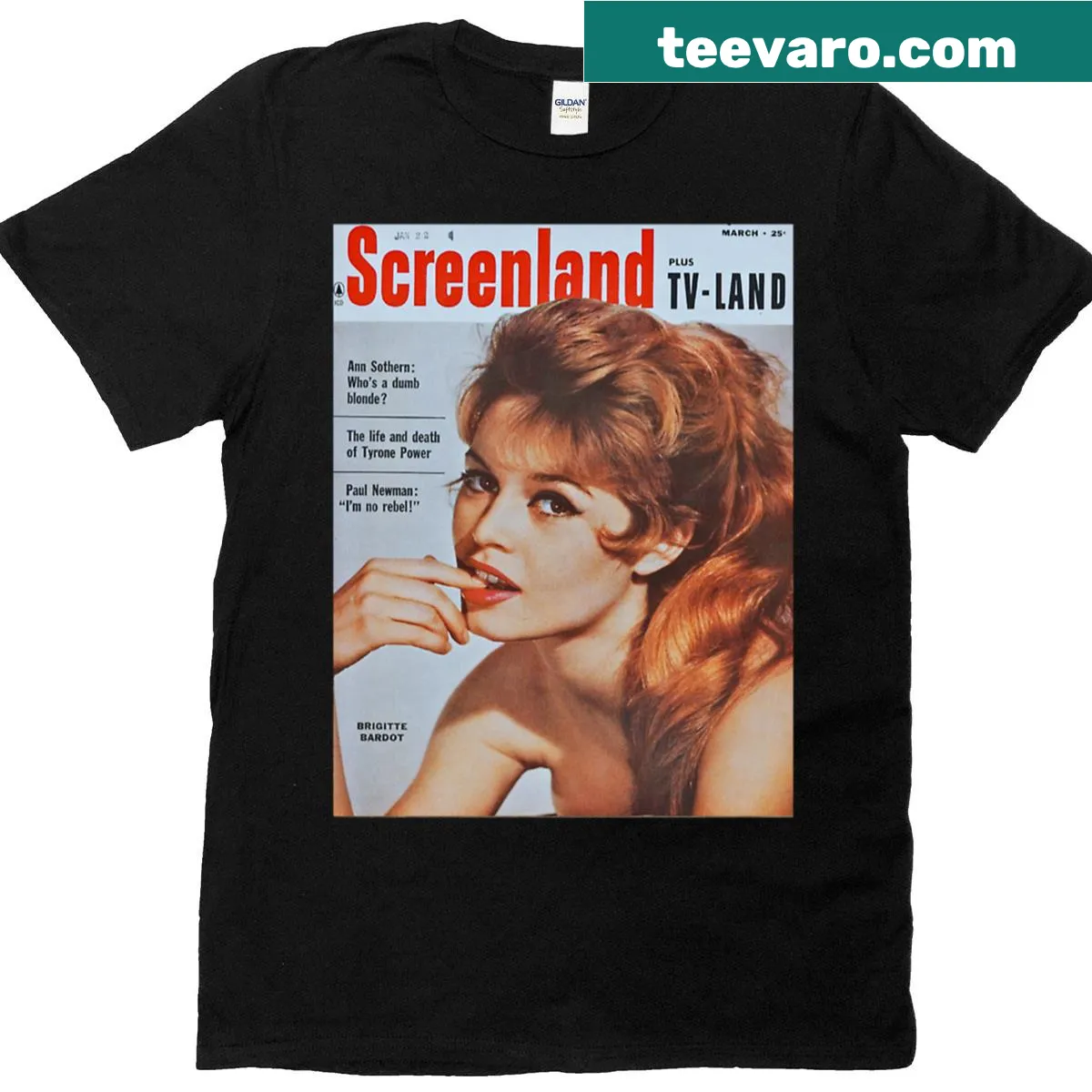 Stylish hand-lettered typography inspired by Bardot magazine — on a men's t-shirt