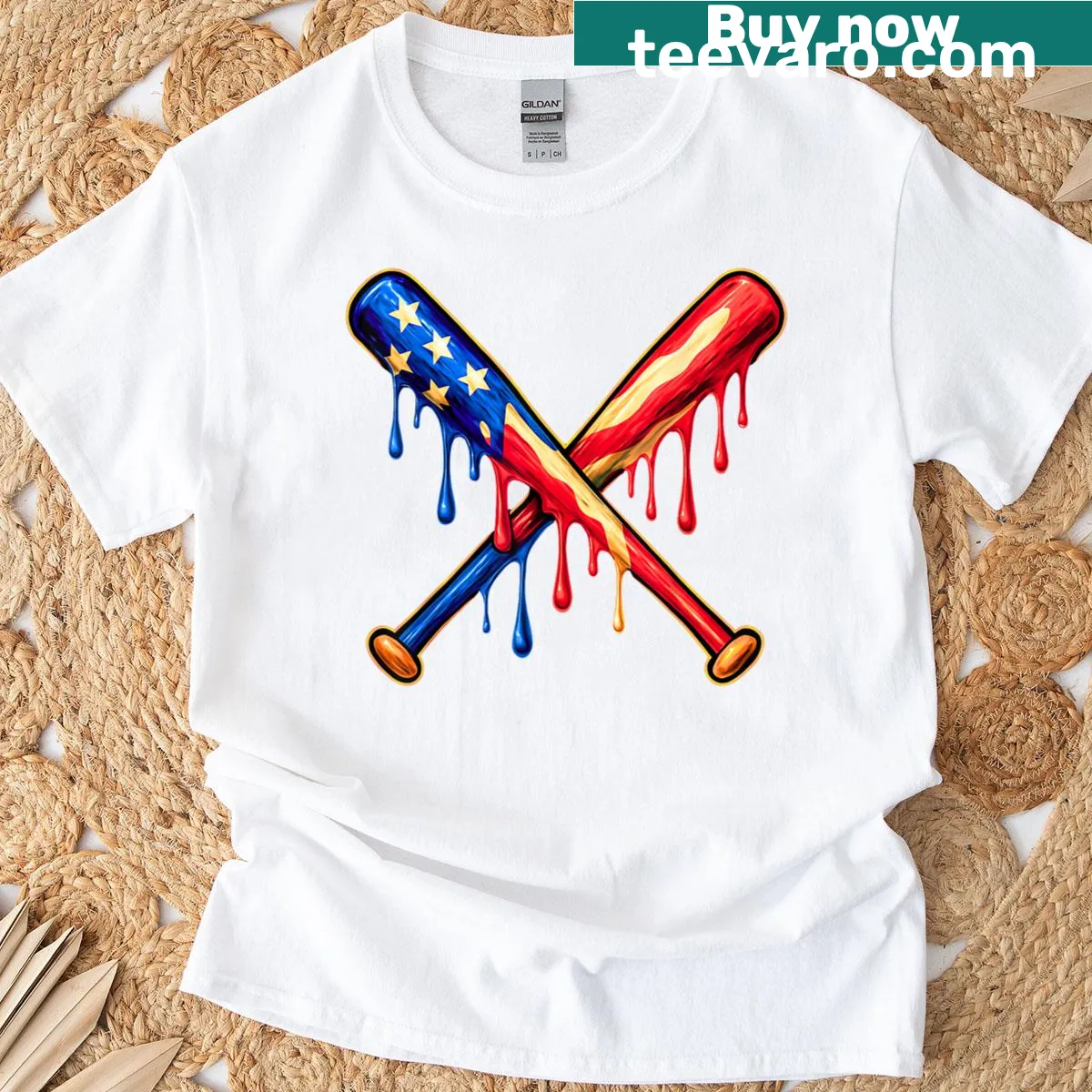 Cartoon ice cream and baseball graphic with American flag for boys. — on a men's t-shirt