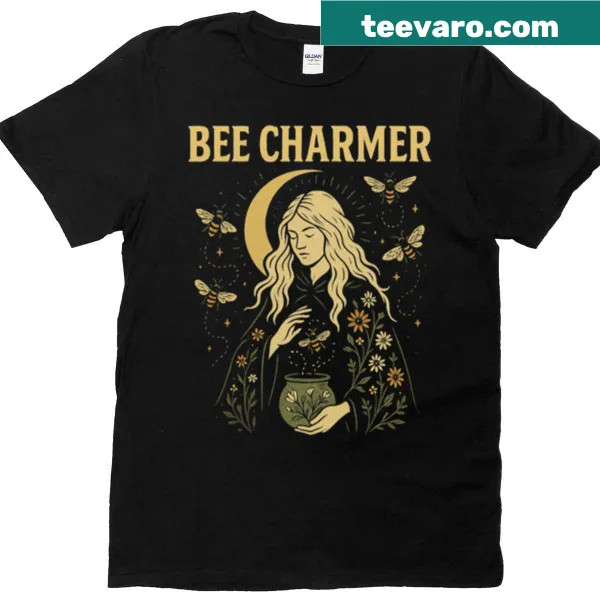 Illustration of a mystical woman with bees and moon on T-shirt