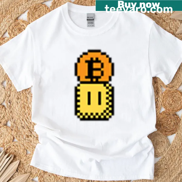 Retro 8-bit Bitcoin graphic T-shirt for gamers