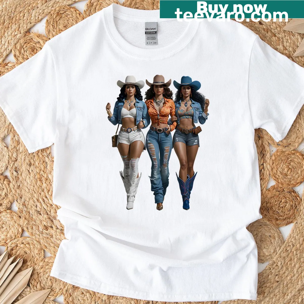 Illustrated Black Cowgirl T-shirt celebrating Juneteenth with a Western theme — on a men's t-shirt