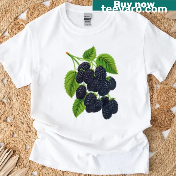 Illustrated T-shirt featuring ripe blackberries in artistic design