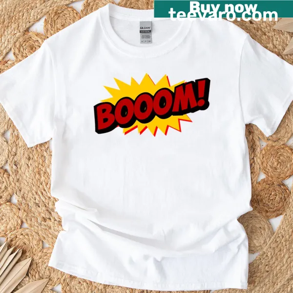 Cartoon-style t-shirt with a Boom Comics theme design.