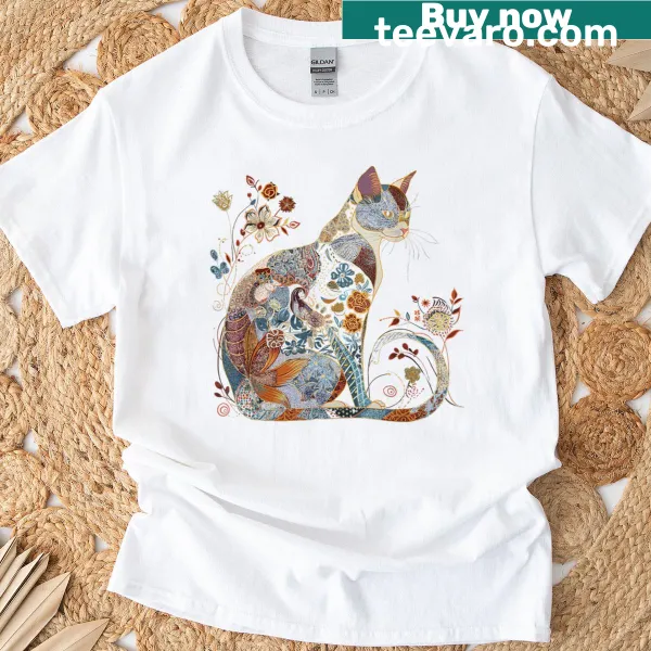 Vintage floral patterns featuring a cat graphic