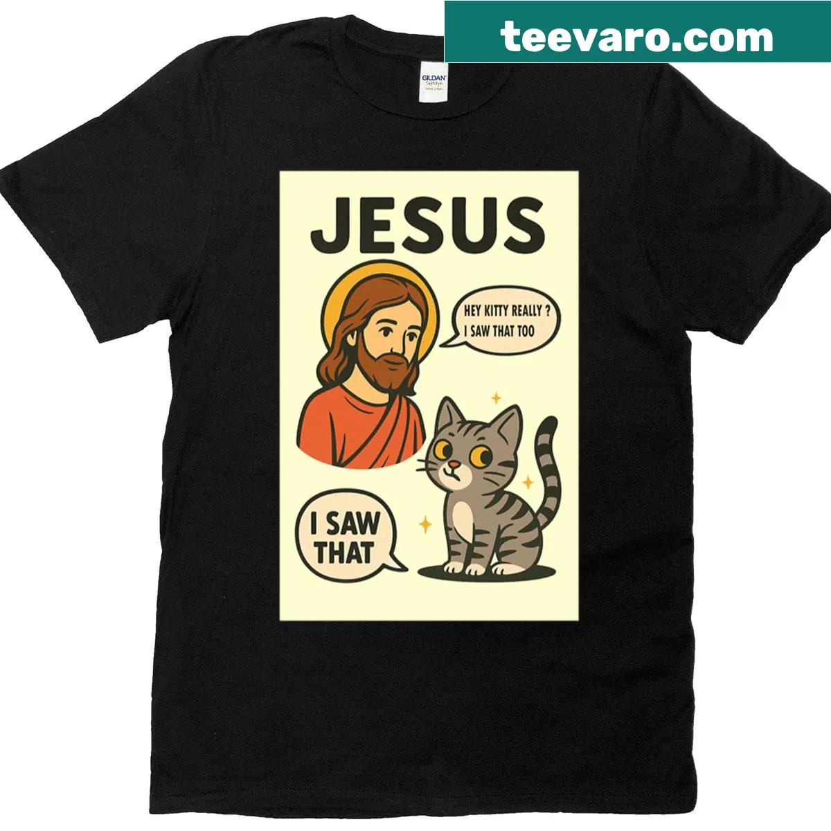 Funny meme T-shirt featuring a cat and humorous text — on a men's t-shirt