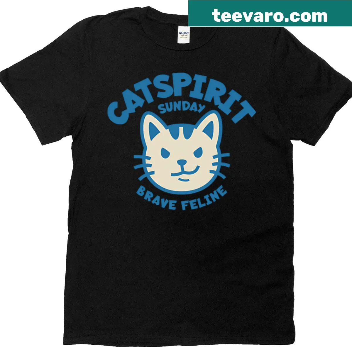 Graphic design of a brave cat with intricate patterns — on a men's t-shirt