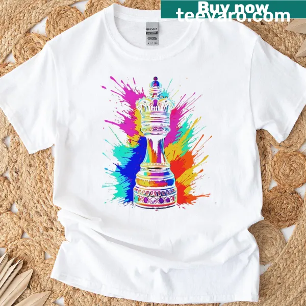 Elegant chess queen graphic with bold typography on a t-shirt