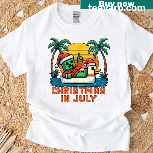 Kids t-shirt featuring a funny Santa Zombie Chicken pixel art design.