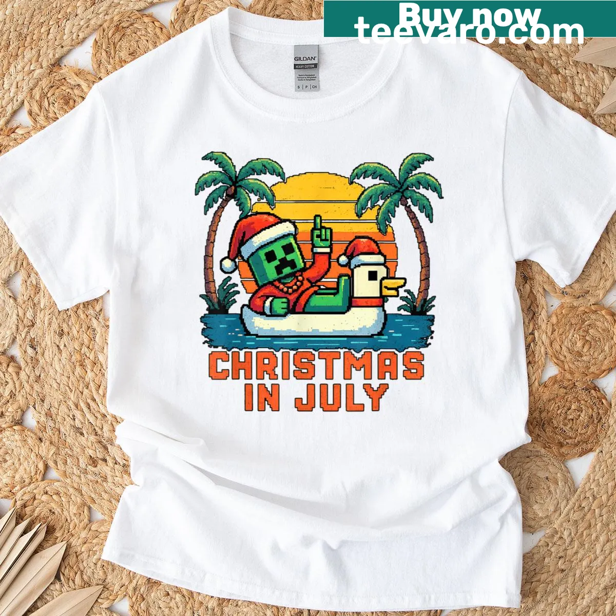 Kids t-shirt featuring a funny Santa Zombie Chicken pixel art design. — on a men's t-shirt