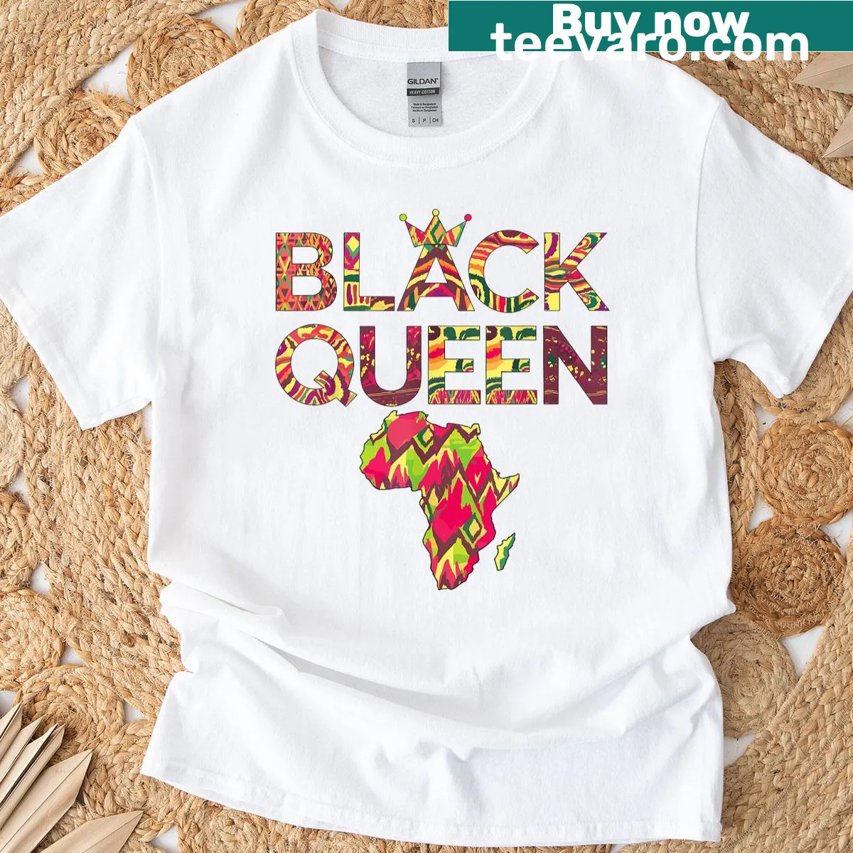 African-inspired design on a women's t-shirt — on a men's t-shirt
