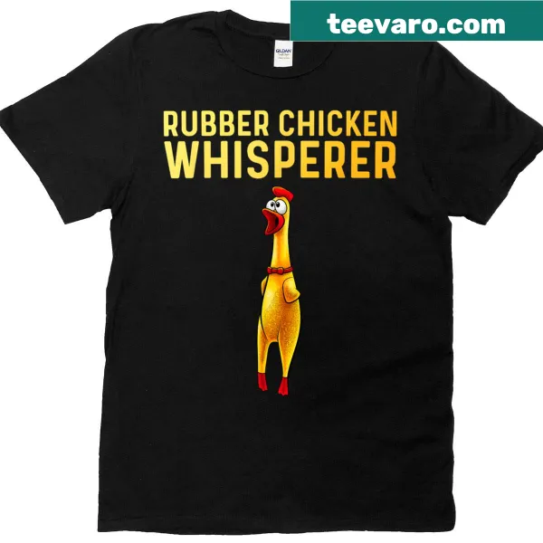 Cartoon rubber chicken graphic on a t-shirt