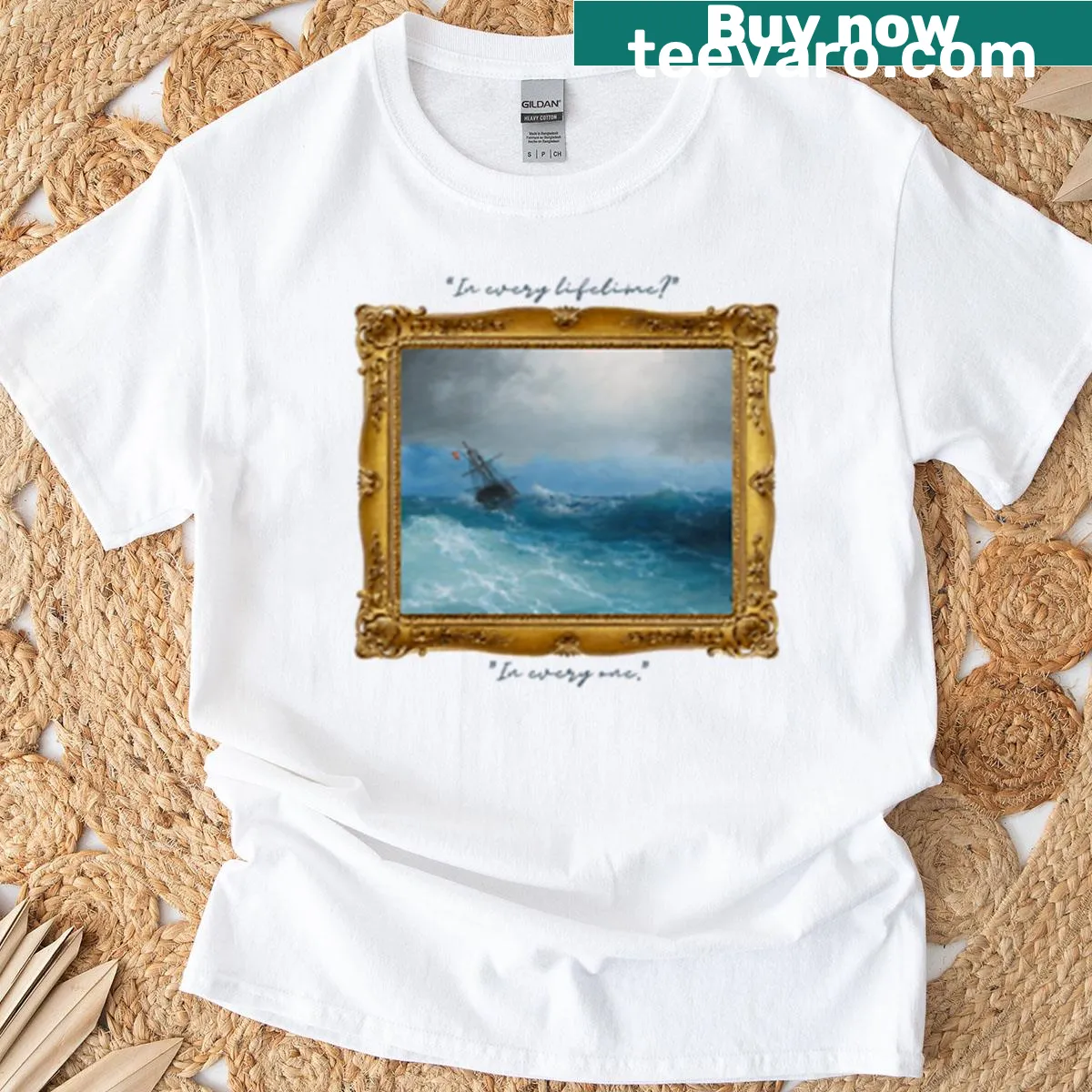 Text graphic on 'Gathering Storm In Every Lifetime In Every One' T-shirt. — on a men's t-shirt