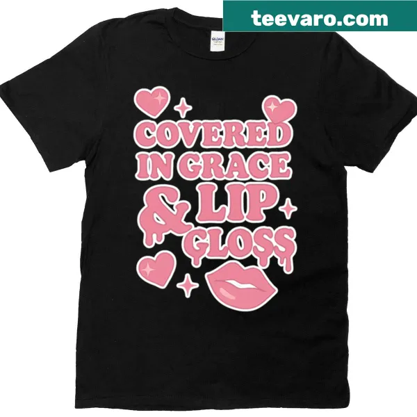Playful Christian aesthetic t-shirt with lip gloss graphic and text