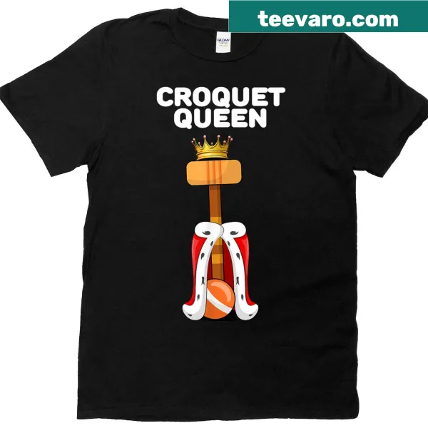 Fun Croquet Queen t-shirt with crown and mallet illustration