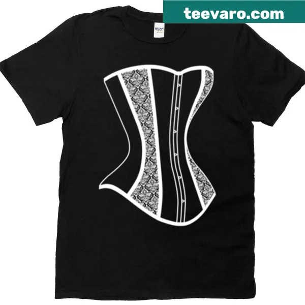 Oversized T-shirt with a damask corset design in white