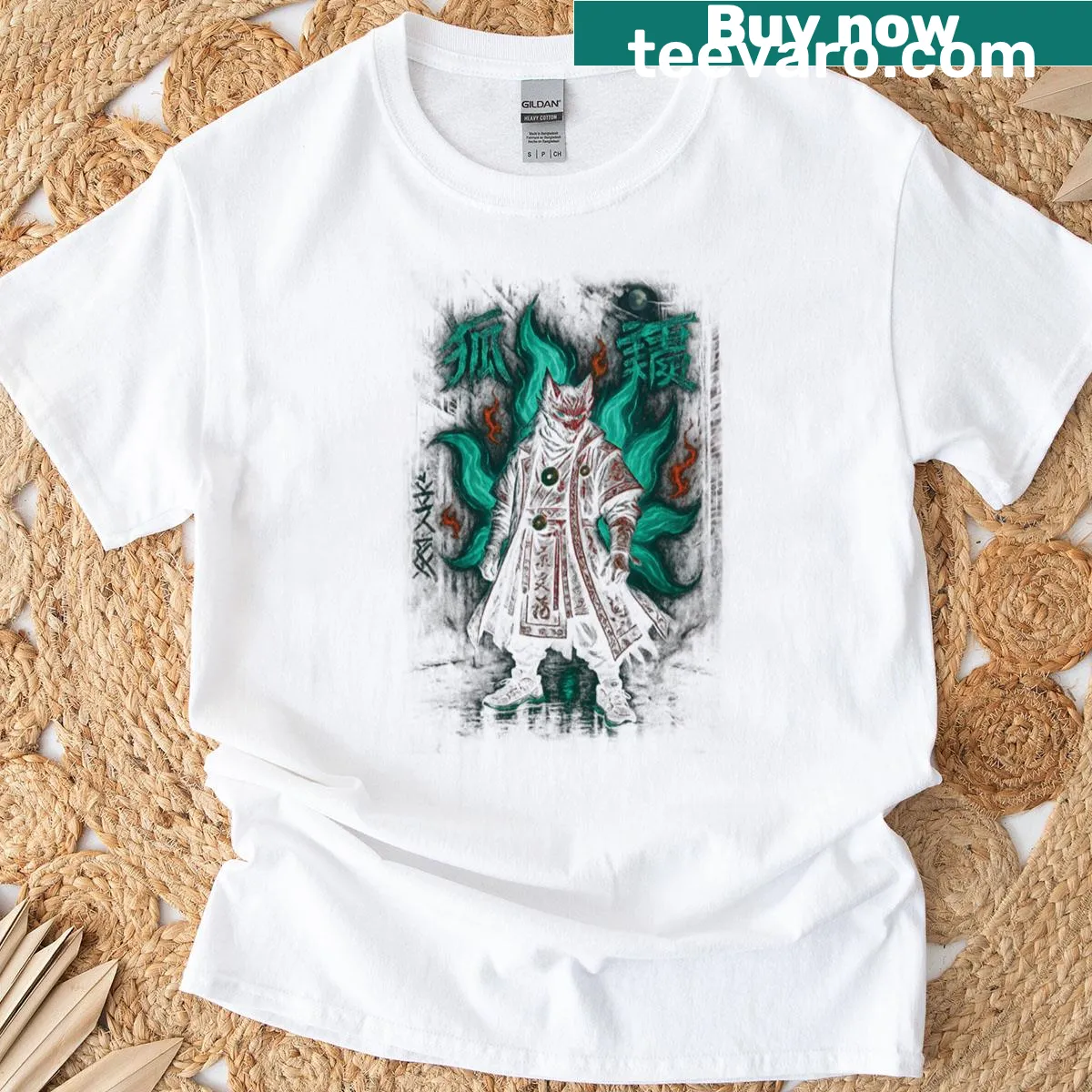 Silhouette of a fox with nature elements illustration — on a men's t-shirt