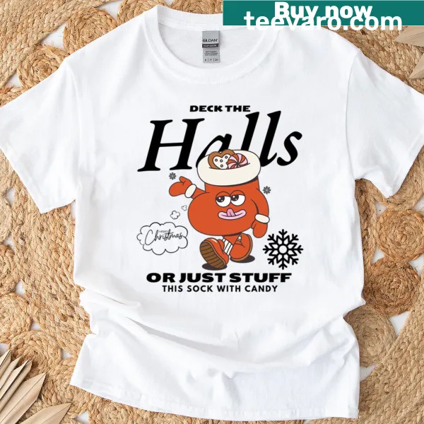 Whimsical Christmas T-shirt with candy sock text