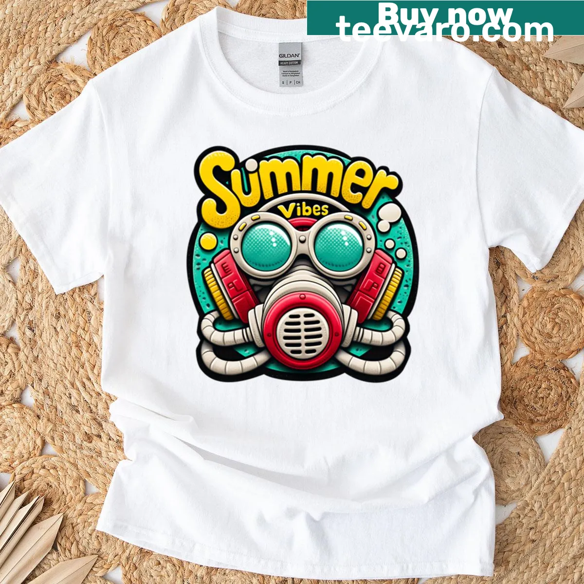 Illustrative T-shirt depicting deep-sea adventure — on a men's t-shirt