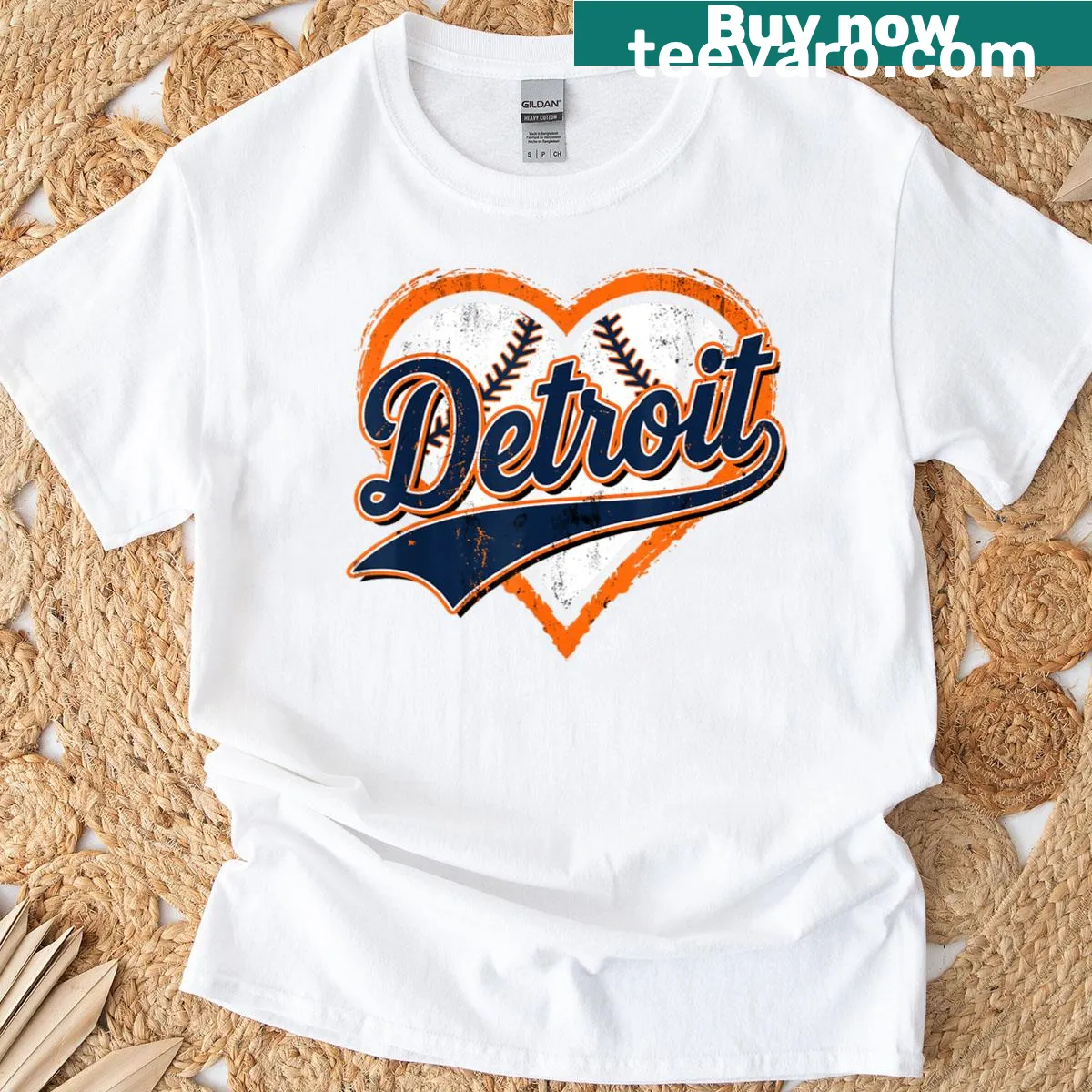 Vintage Detroit heart graphic t-shirt with nostalgic design — on a men's t-shirt