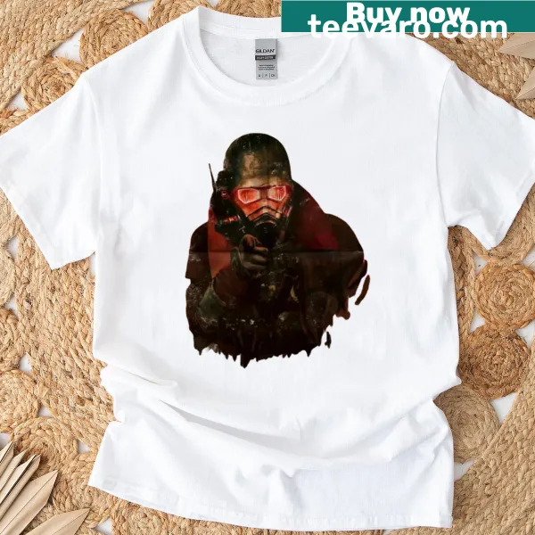 Illustration of iconic Fallout New Vegas elements on a T-shirt