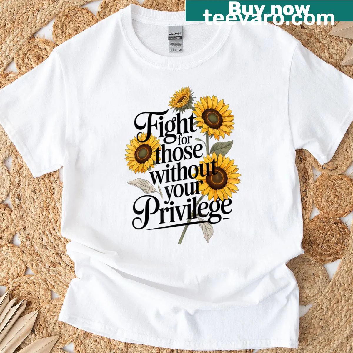 Floral design with text about fighting for privilege — on a men's t-shirt