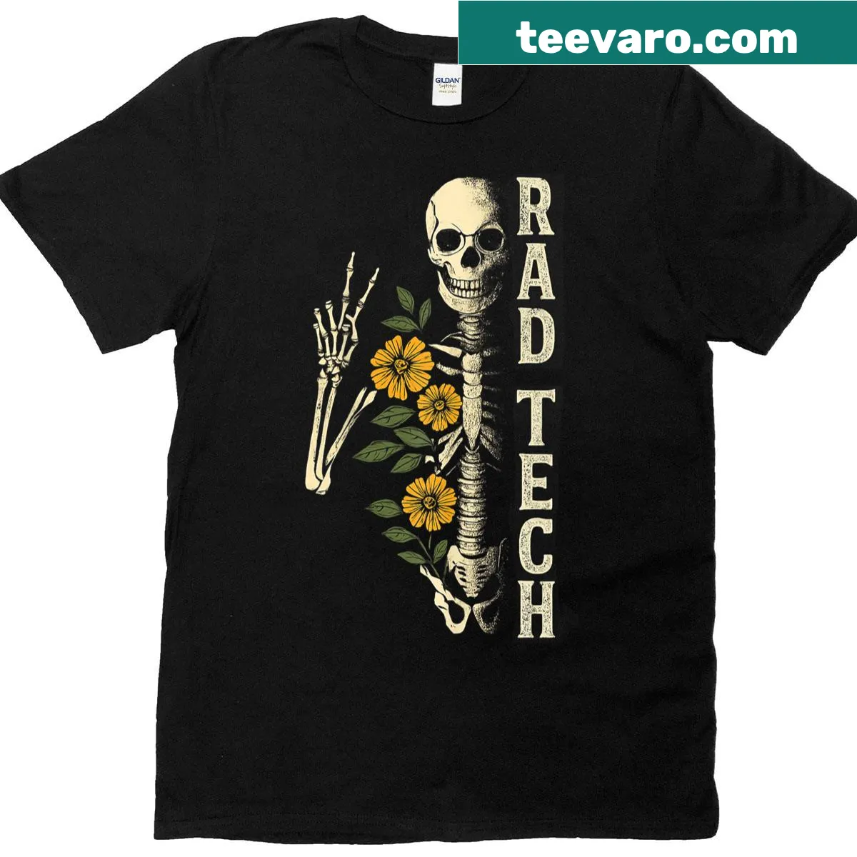Floral skeleton design for Radiologic Technologist T-shirt — on a men's t-shirt