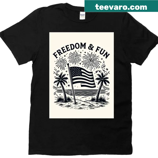 Beach-themed graphic T-shirt with waves and sun