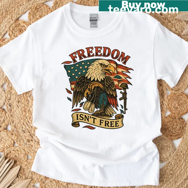Patriotic t-shirt with an eagle design and tribute text about freedom