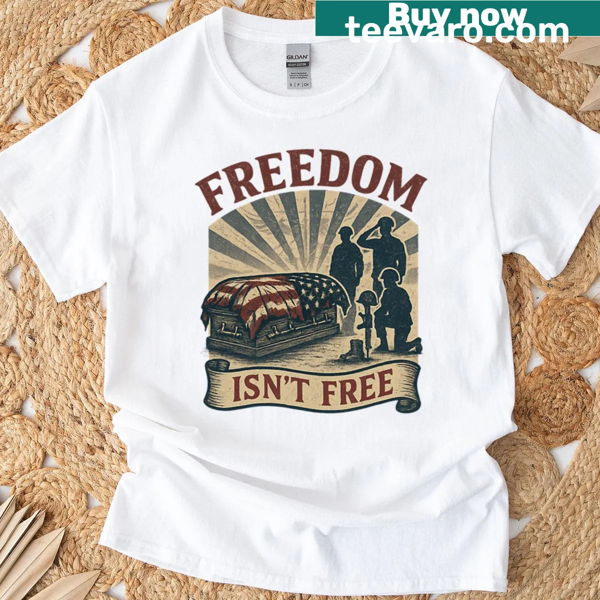 Oversized patriotic T-shirt with military tribute design — on a men's t-shirt