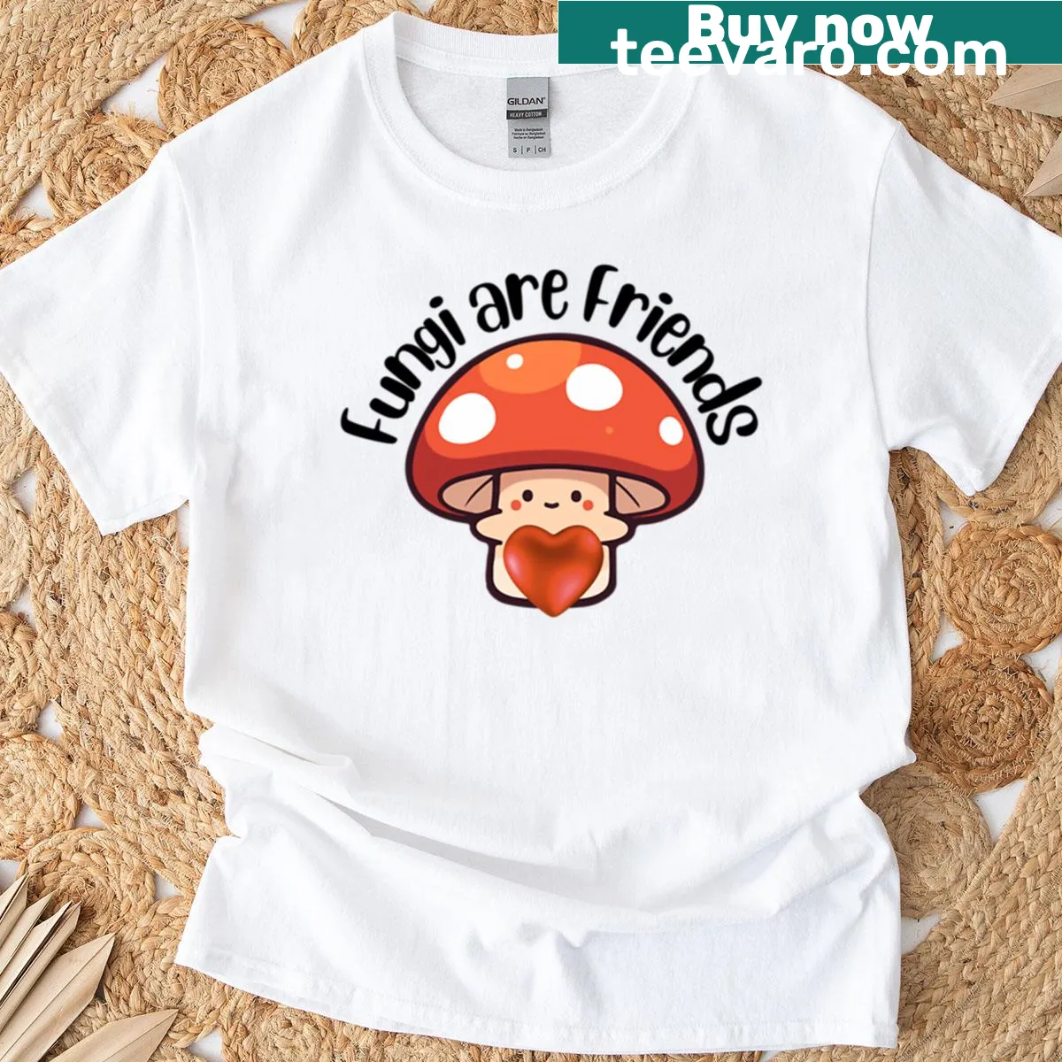 T-shirt featuring cute graphic with the phrase Fungi Are Friends — on a men's t-shirt