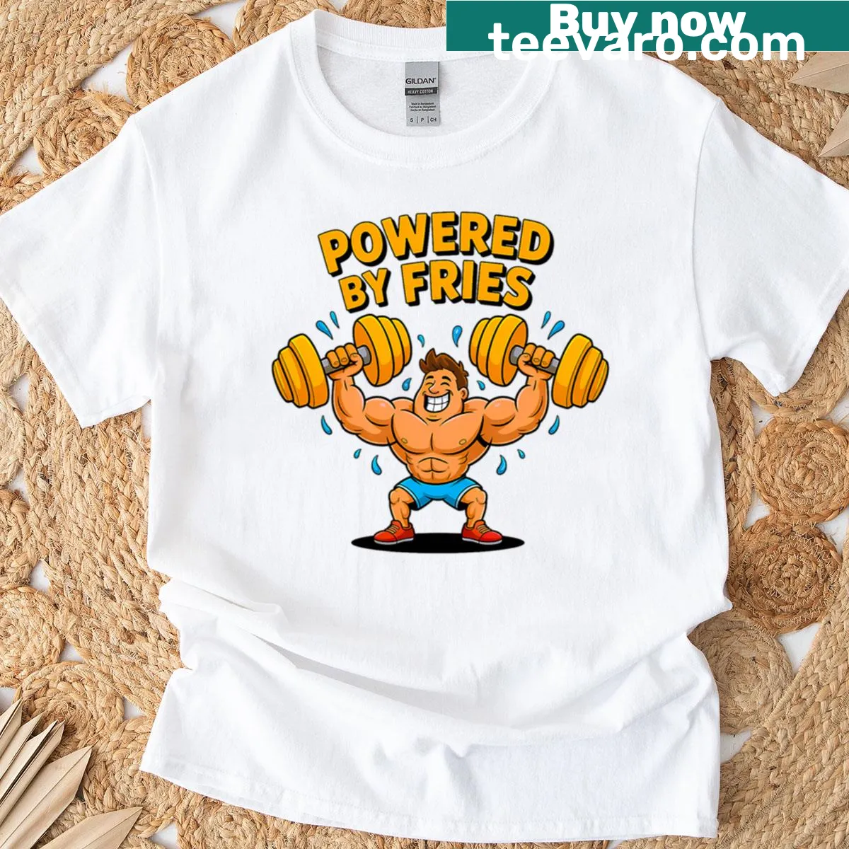 Humorous typography on a gym-themed T-shirt — on a men's t-shirt