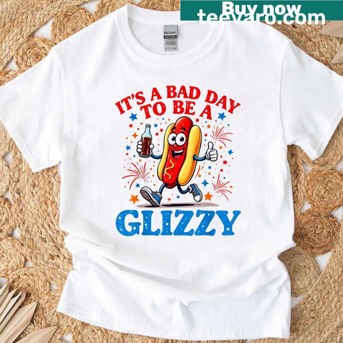 Funny hot dog graphic with USA flag design for Fourth of July — on a men's t-shirt