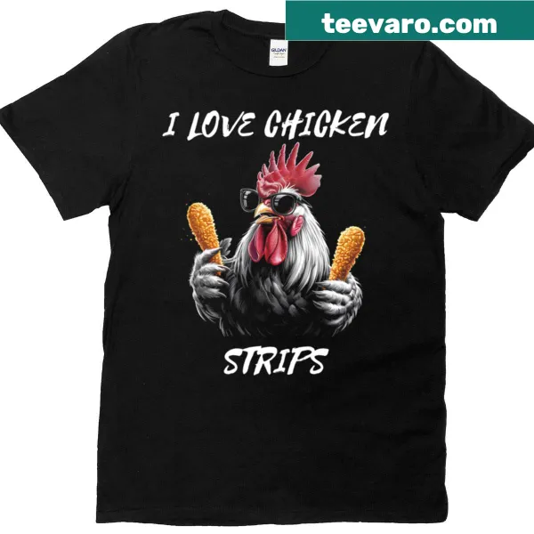 Humorous T-shirt featuring a chicken meme graphic about chicken strips